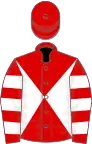 Red and White diabolo, hooped sleeves, Red cap