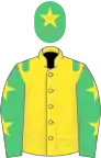 Yellow, emerald green epaulets, emerald green sleeves, yellow stars, emerald green cap, yellow star