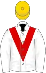 White, red chevron, gold cap