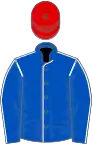 ROYAL BLUE, white seams, red cap