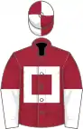 Maroon, white hollow box, halved sleeves, quartered cap