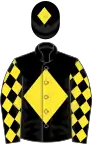 Black, yellow diamond, yellow diamonds on sleeves, yellow diamond on cap