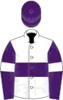 White, purple hoop, purple sleeves, white armlets, purple cap