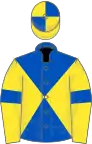 Royal Blue and Yellow diabolo, Yellow sleeves, Royal Blue armlets, quartered cap