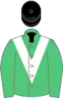 Emerald green, white chevron, black cap