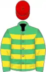 Emerald green and yellow hoops, red cap