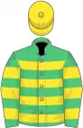 Emerald green, yellow hoops, yellow cap