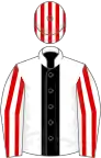 White, black stripe, white and red striped sleeves and cap