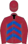 Maroon and royal blue chevrons, maroon sleeves and cap