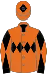 Orange, black triple diamond, black and orange diabolo on sleeves, orange cap, black diamond
