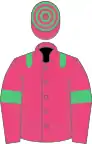 Pink, emerald green epaulets and armlets, hooped cap