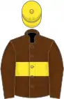 Brown, yellow hoop and cap