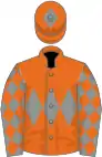 Orange, grey triple diamond, grey sleeves, orange diamonds, orange cap, grey diamond