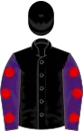 Black, purple sleeves, red spots