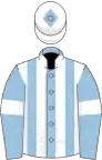 Light blue and white stripes, light blue sleeves, white armlets, white cap, light blue diamond