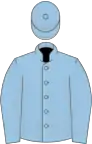 Blue, light blue sleeves, light blue cap