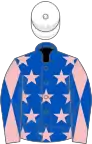 Royal blue, pink stars, pink and royal blue diabolo on sleeves, white cap