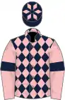 Dark blue and pink diamonds, pink sleeves, dark blue armlets