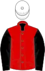 Red, black sleeves, white cap