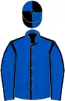 Royal blue, black seams, quartered cap