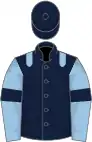 Dark blue, light blue epaulets, light blue sleeves, dark blue armlets