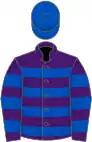 Purple, royal blue hoops, royal blue cap
