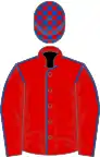 Red, royal blue seams, check cap