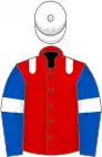 Red, white epaulets, royal blue sleeves, white armlets, white cap
