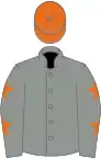 Grey, orange stars on sleeves, orange cap