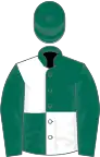 Dark green and white (quartered), dark green sleeves and cap