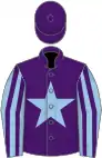 Purple, light blue star, light blue and purple striped sleeves