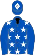 Blue, white stars, blue sleeves, blue cap, white diamond