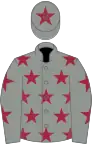 Grey, maroon stars, grey sleeves, maroon stars, grey cap, maroon star