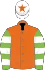 Orange, Light Green and White hooped sleeves, White cap, Orange star