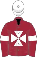 Maroon, white maltese cross and armlets, white cap