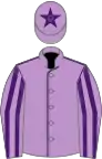 Mauve, purple seams, striped sleeves and star on cap