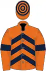 Orange, dark blue chevrons and armlets, hooped cap