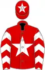 Red, white star, white chevrons on sleeves, white star on cap