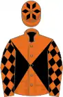 Orange, black diabolo, diamonds on sleeves and cap