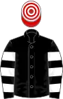 Black, white hooped sleeves, red and white hooped cap