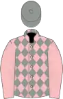 Pink and grey diamonds, pink sleeves, grey cap