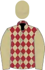 Beige and maroon diamonds, beige sleeves and cap