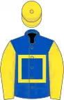 Royal blue, yellow hollow box, sleeves and cap
