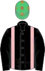 Black, pink braces, emerald green cap, orange stars