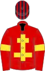 RED, yellow cross of lorraine and armlet, red and dark blue striped cap