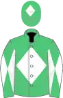 Emerald green, white diamond, diabolo on sleeves and diamond on cap
