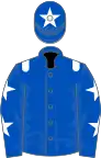 Royal blue, white epaulets, royal blue sleeves, white stars, royal blue cap, white star