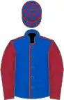 Royal blue, maroon seams and sleeves, maroon and royal blue check cap