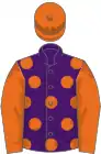 Purple, orange spots, sleeves and cap