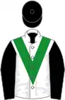 White, green chevron, black sleeves and cap